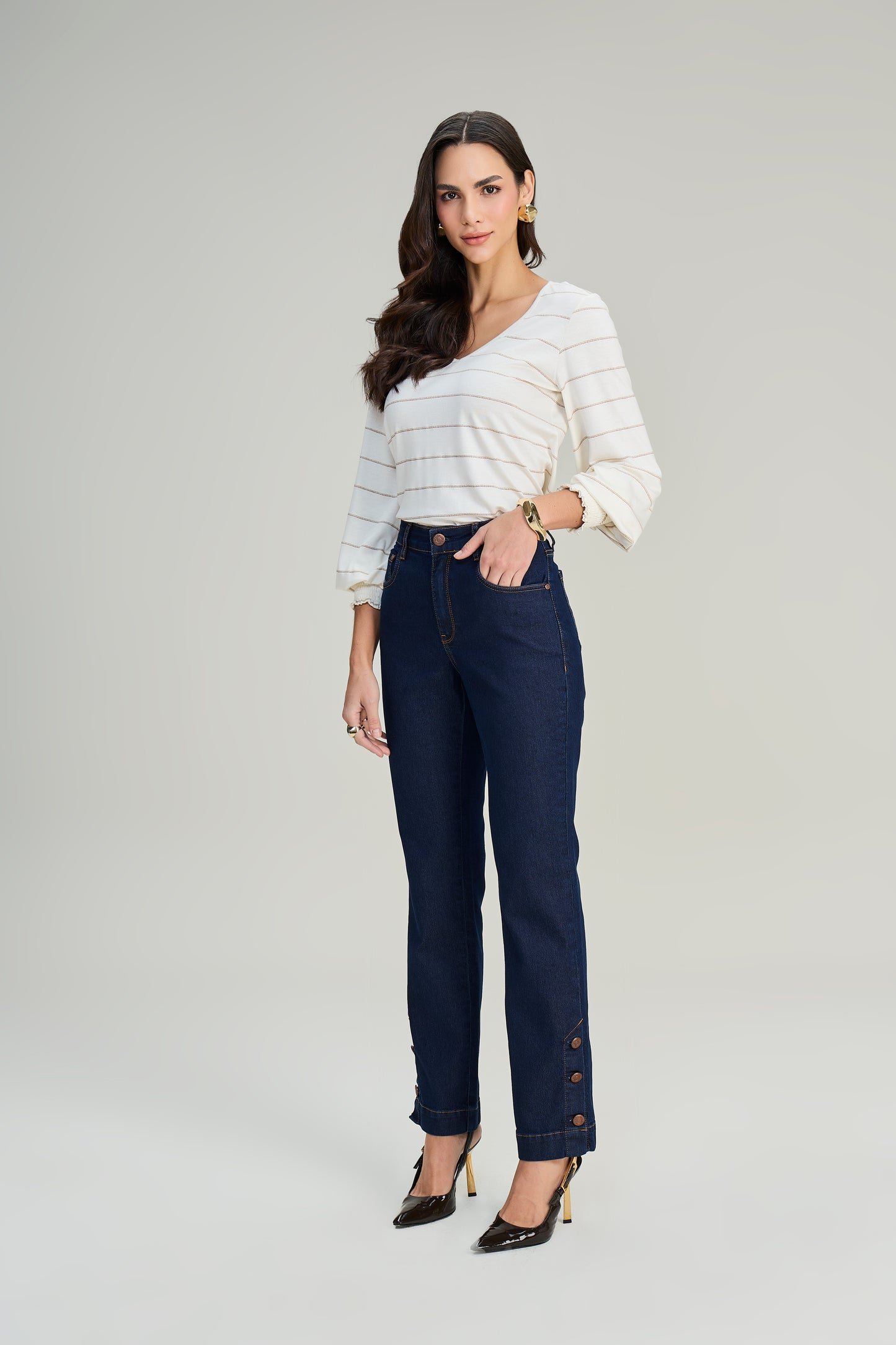 blusa malha manga longa com punho de lástex
