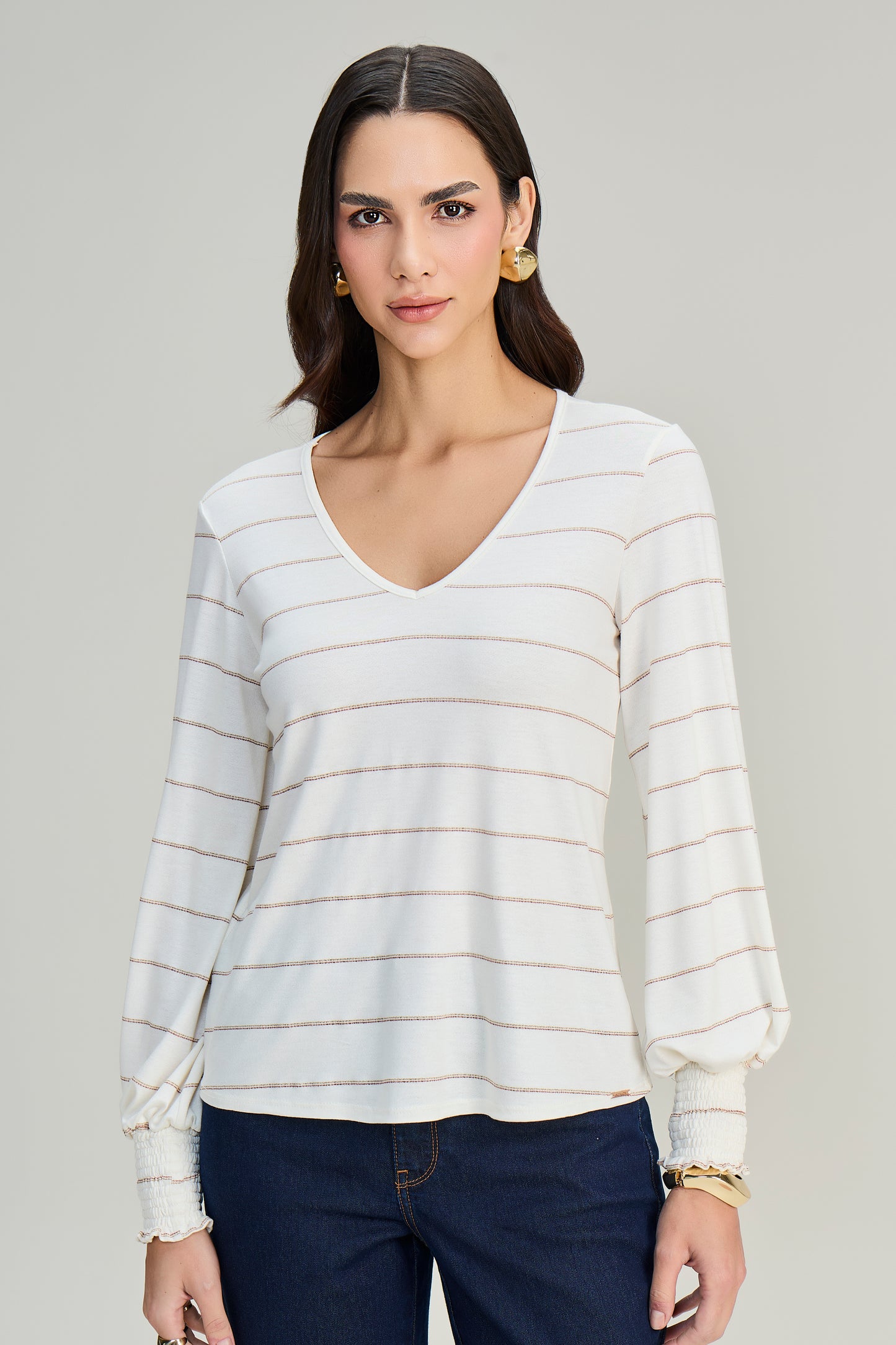 blusa malha manga longa com punho de lástex