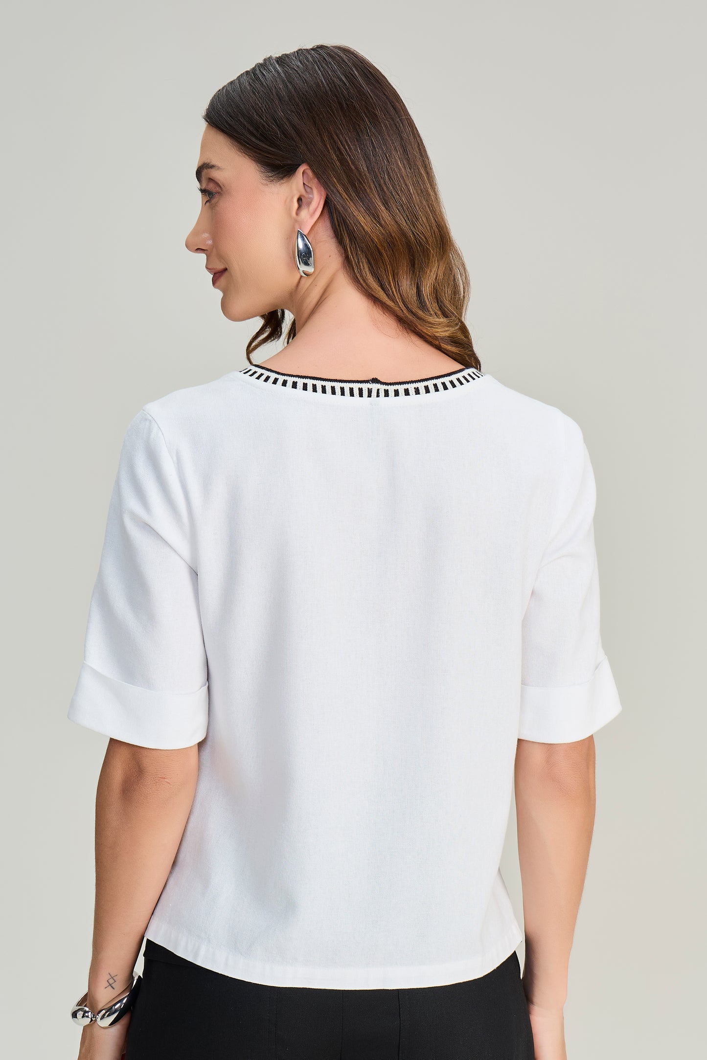 blusa viscose manga curta com tricot