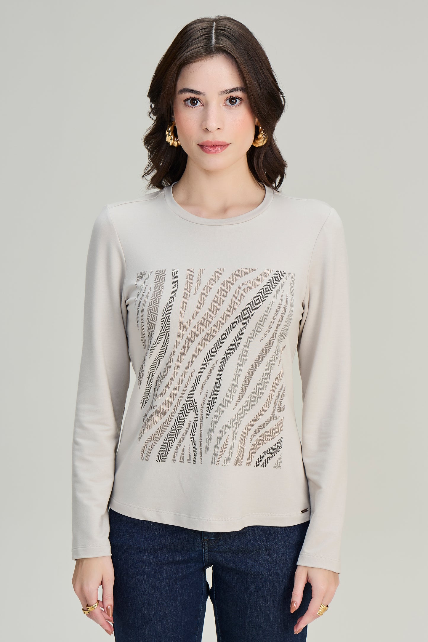 blusa malha manga longa com estampa zebra