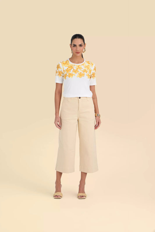 t-shirt malha manga curta estampada floral