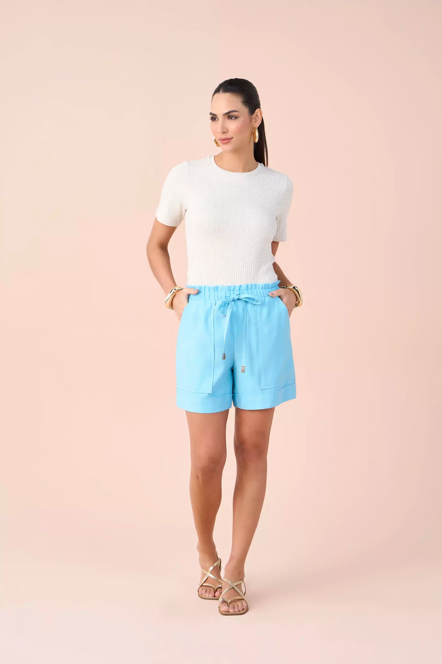 t-shirt malha canelada manga curta