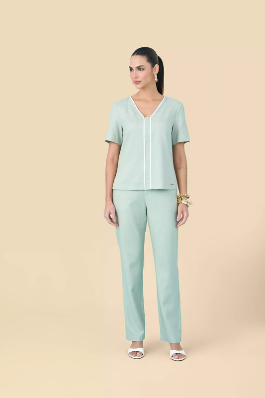 blusa viscose manga curta decote v com vivos