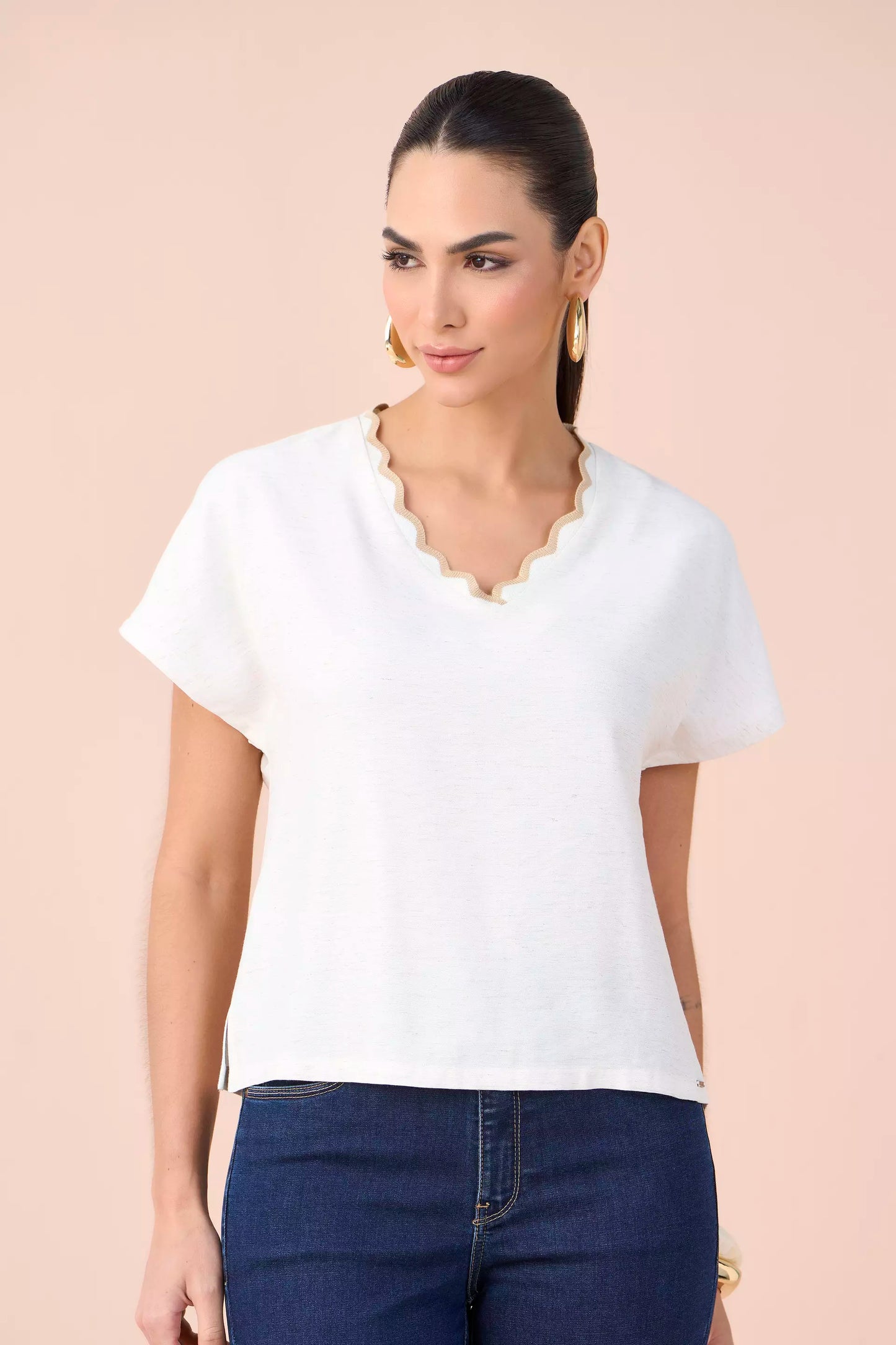 blusa viscose manga curta decote v