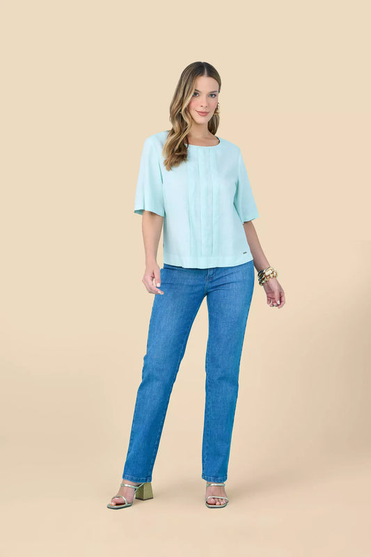 blusa viscose manga curta com pregas