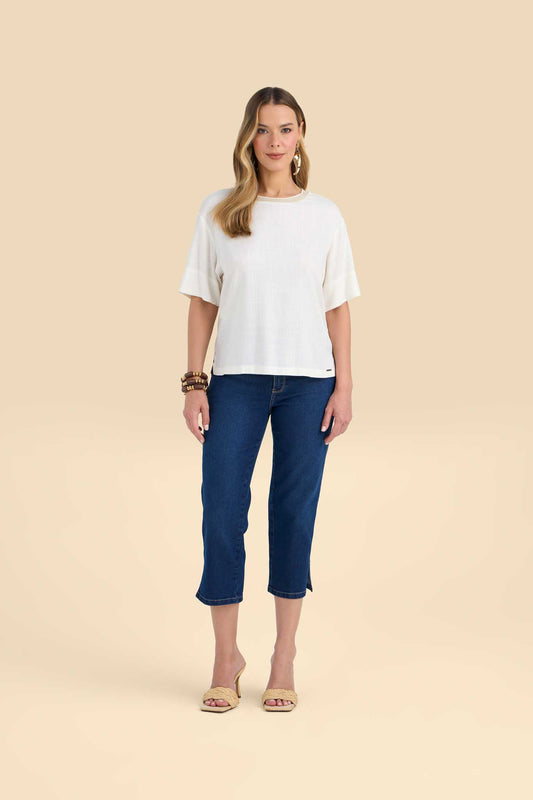 blusa viscose manga curta com tricot