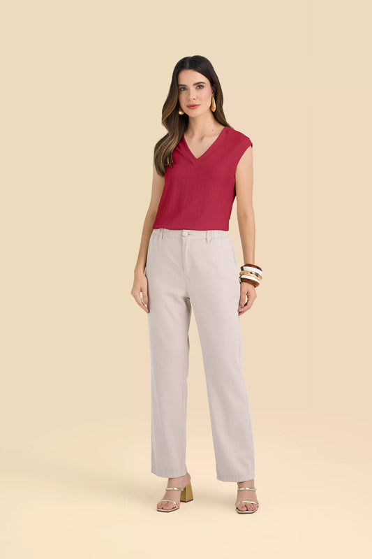 blusa malha sem manga decote v