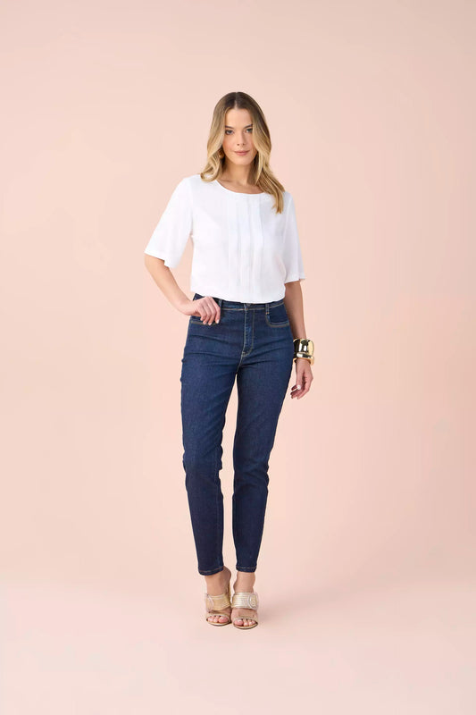 blusa viscose manga curta com pregas