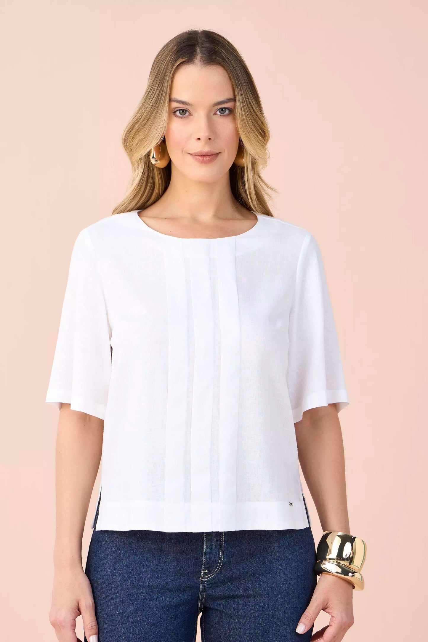 blusa viscose manga curta com pregas