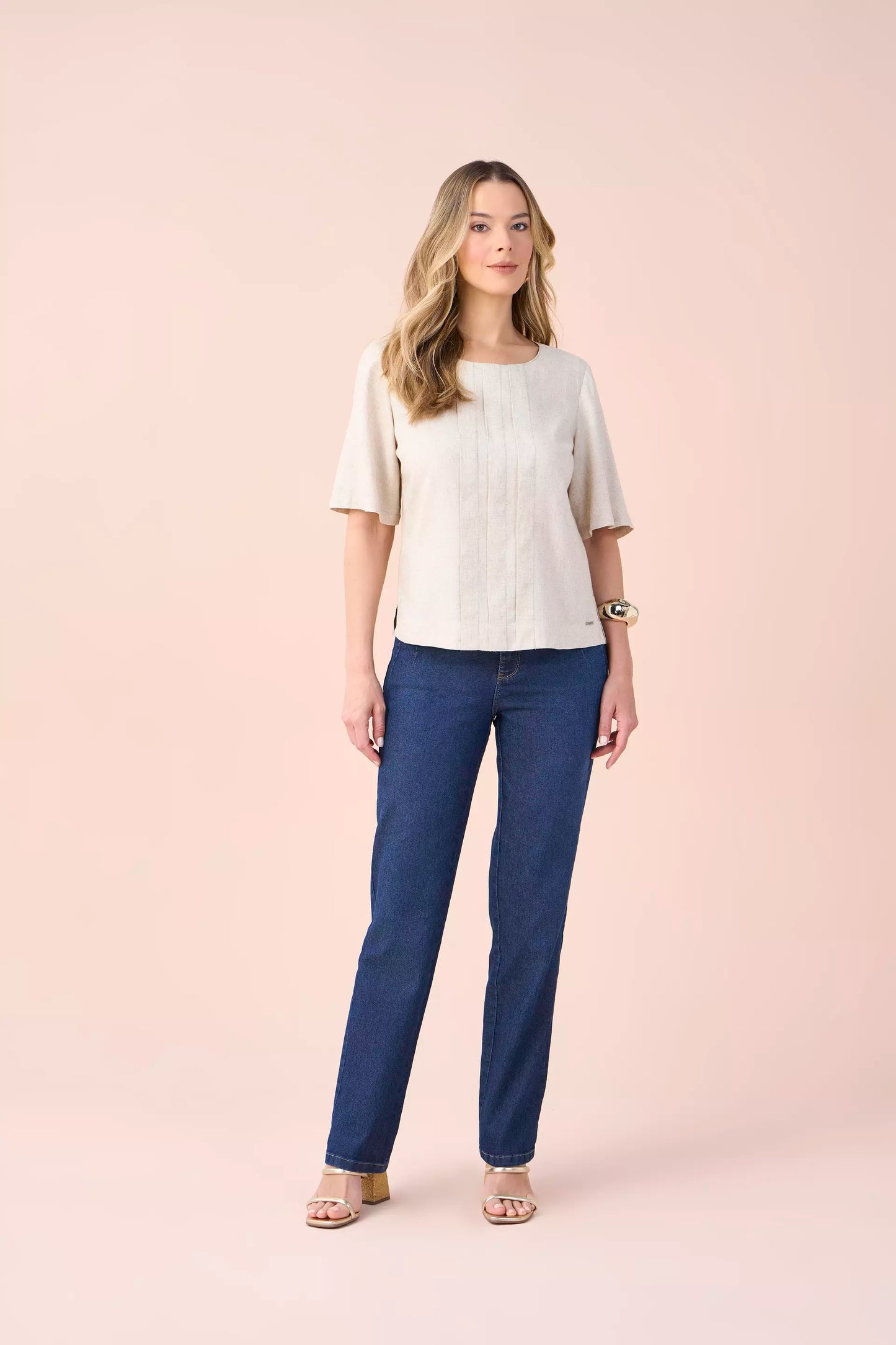 blusa viscose manga curta com pregas