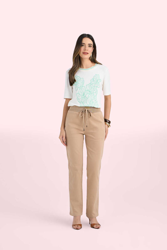 t-shirt malha manga curta estampada com tricot