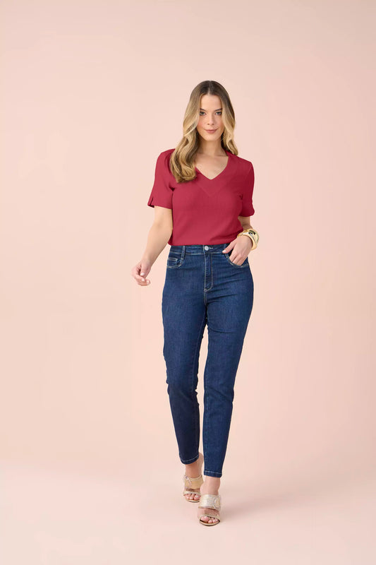 blusa malha manga curta com aberturas