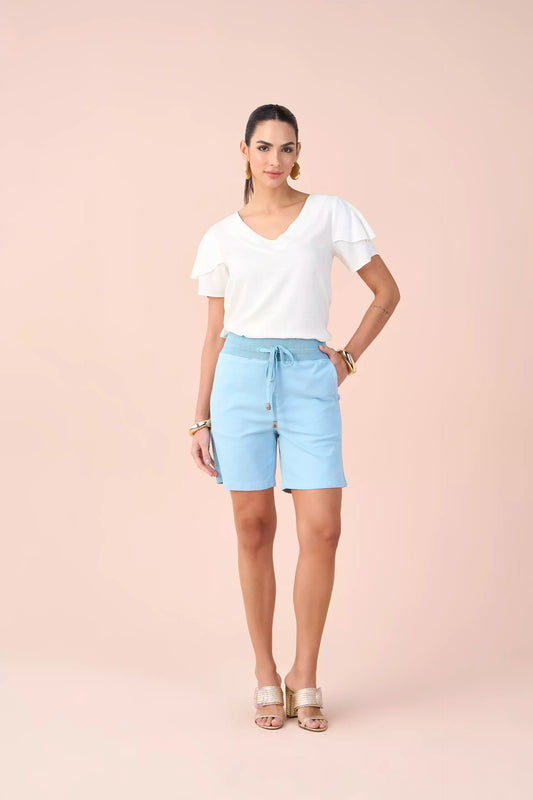 blusa viscose manga curta com babados e cristais
