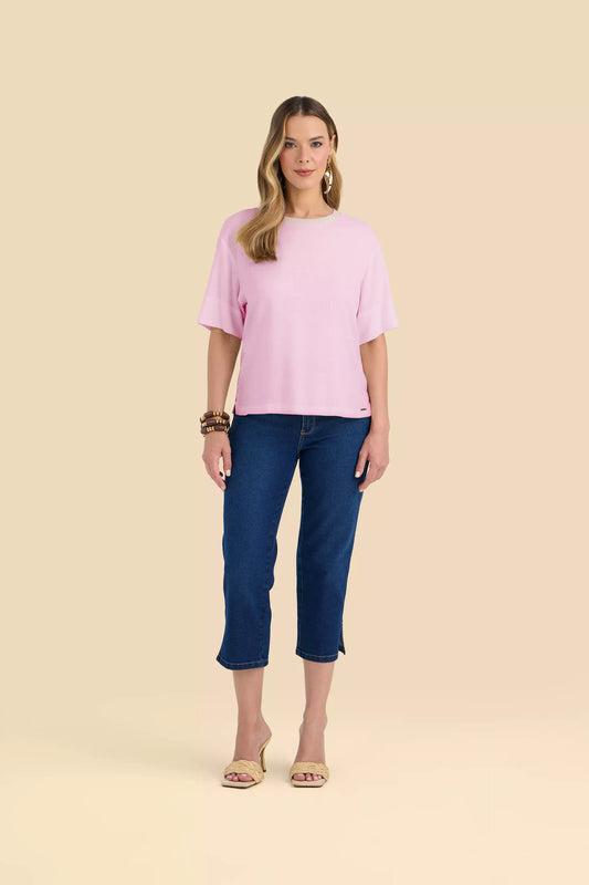 blusa viscose manga curta com tricot