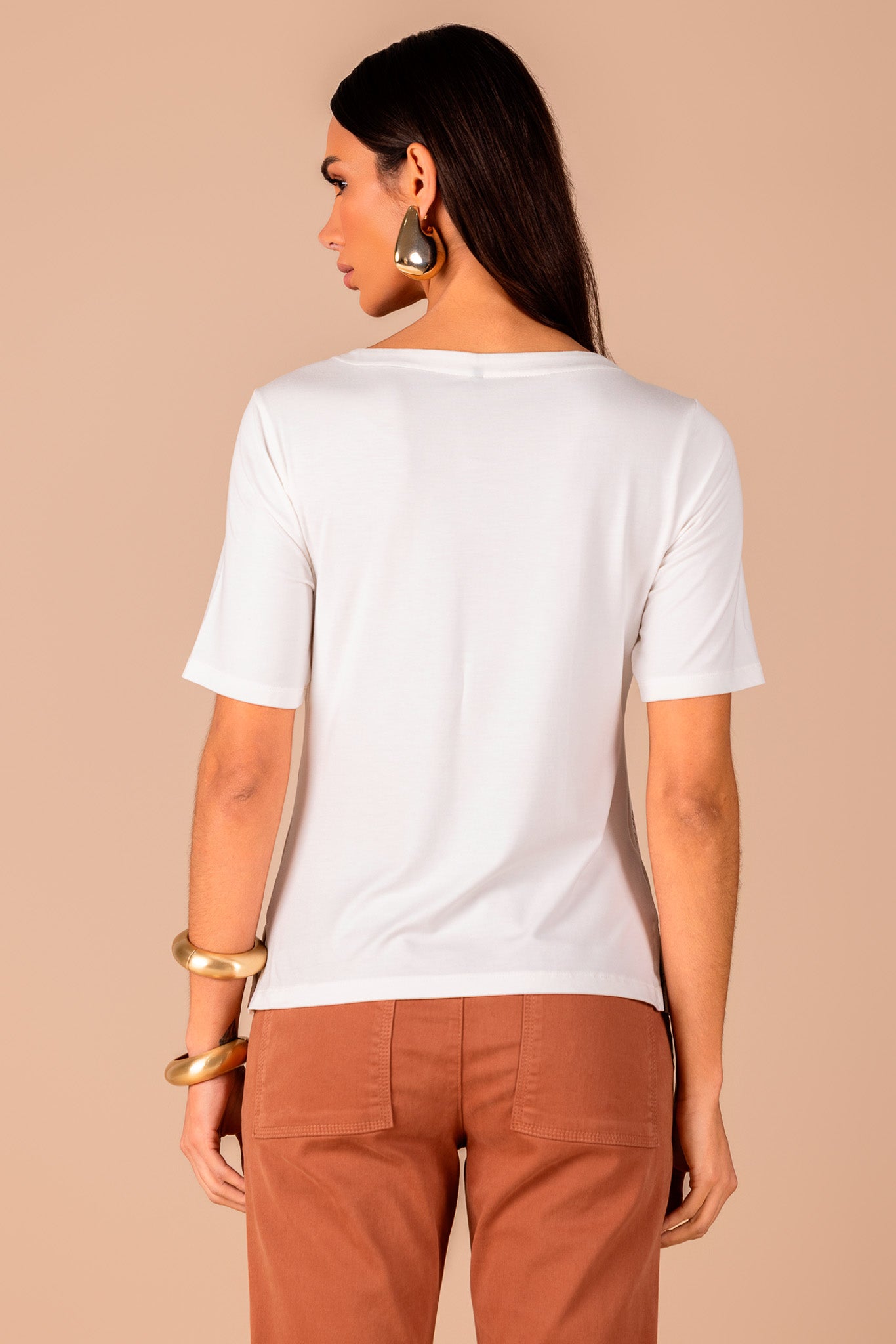 t-shirt malha manga curta estampada com tricot