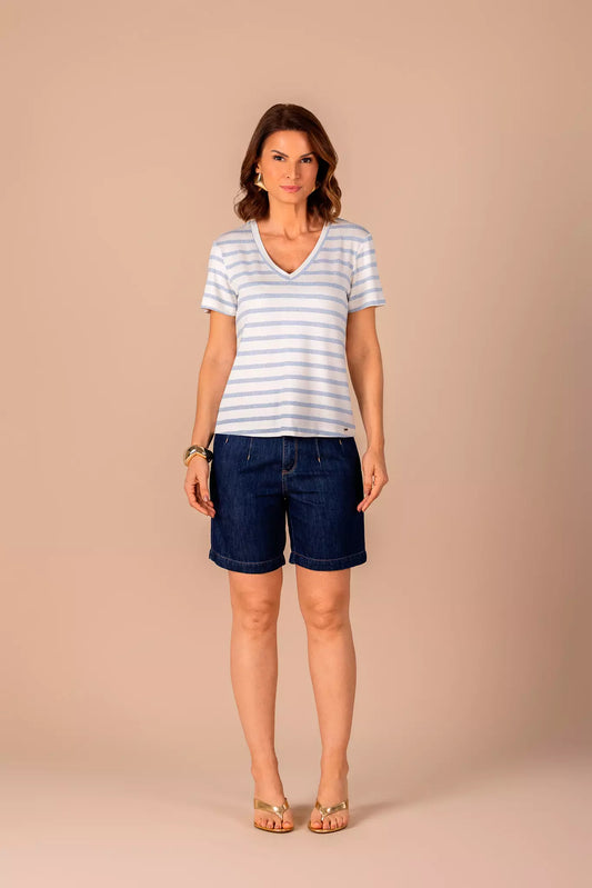 blusa malha manga curta decote v listrada