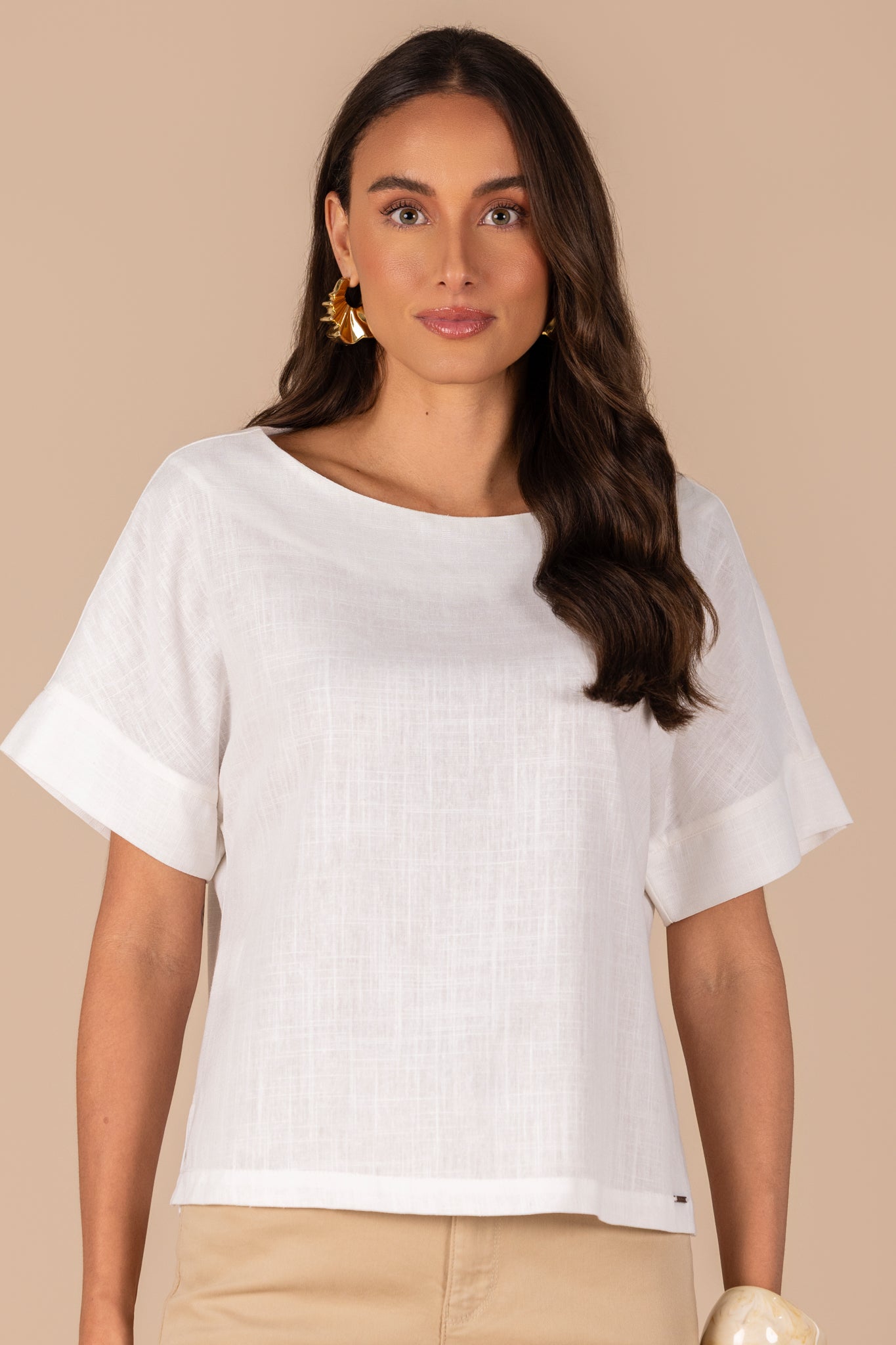 blusa viscose manga curta com punho recortado