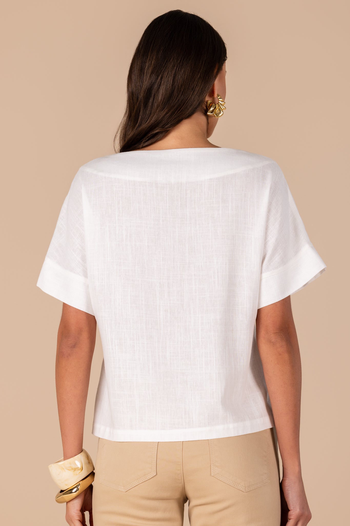 blusa viscose manga curta com punho recortado