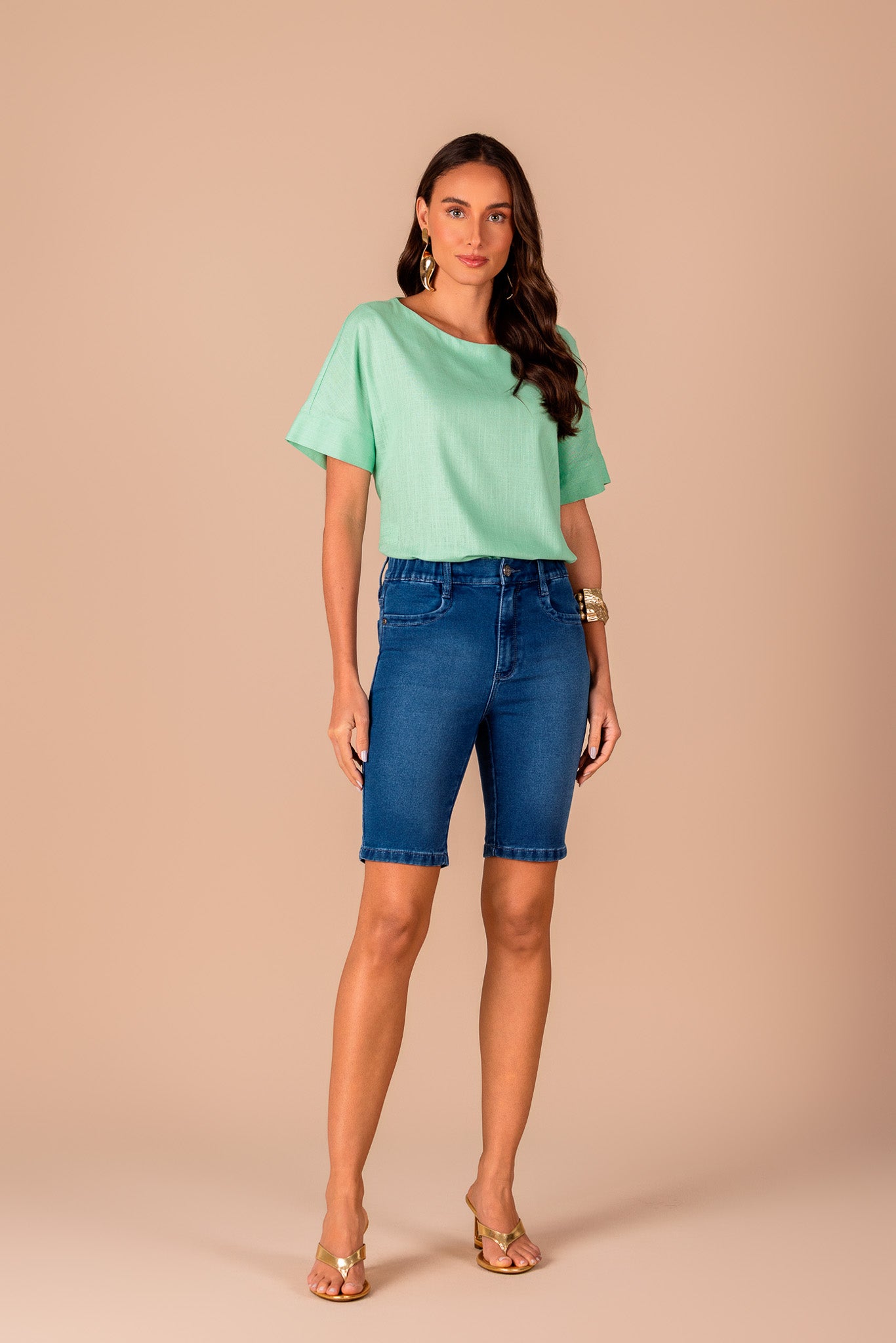 blusa viscose manga curta com punho recortado