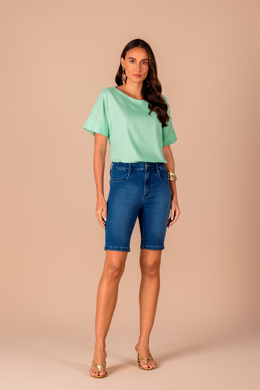 blusa viscose manga curta com punho recortado