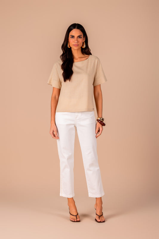 blusa viscose manga curta com punho recortado