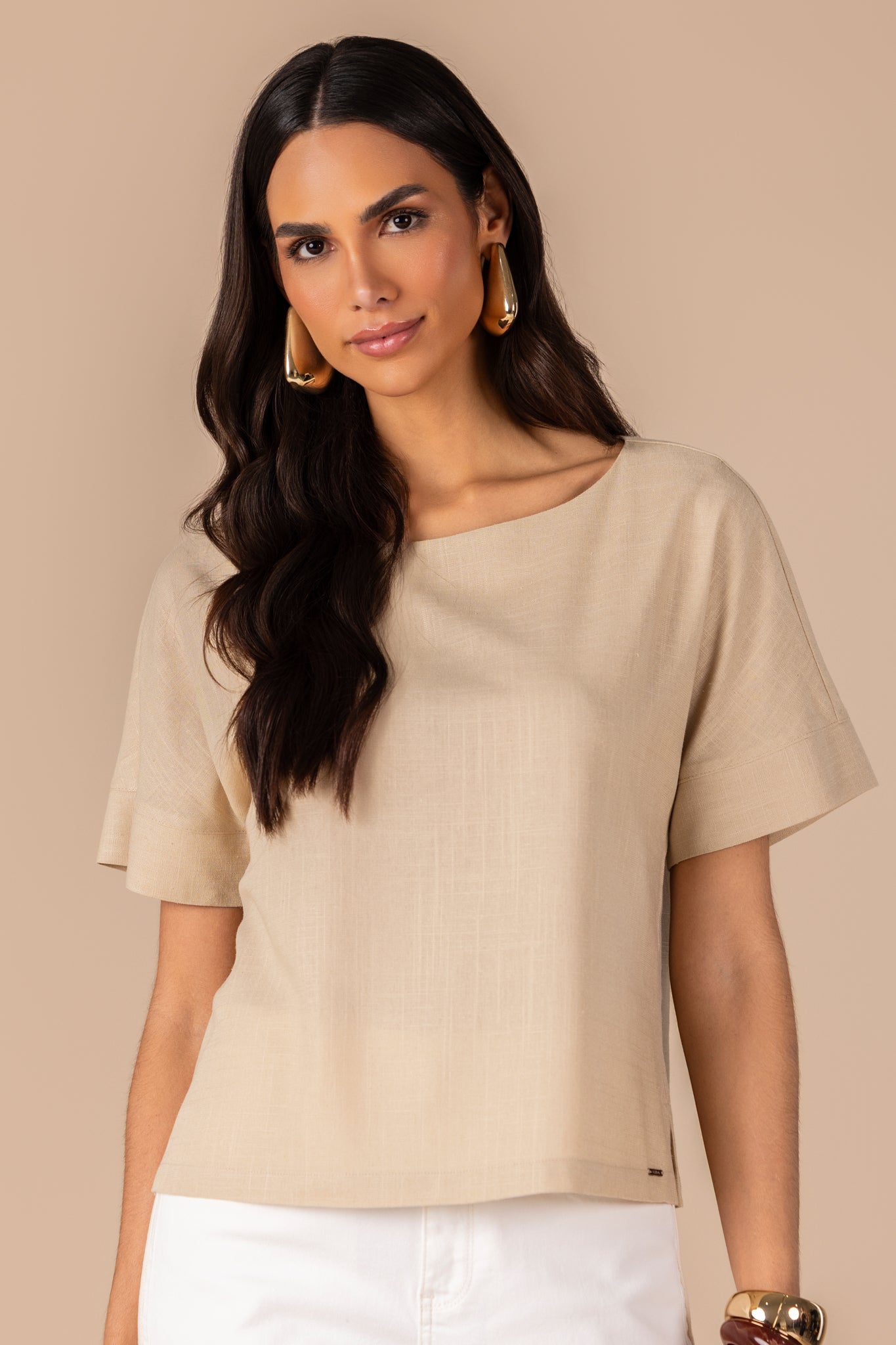 blusa viscose manga curta com punho recortado