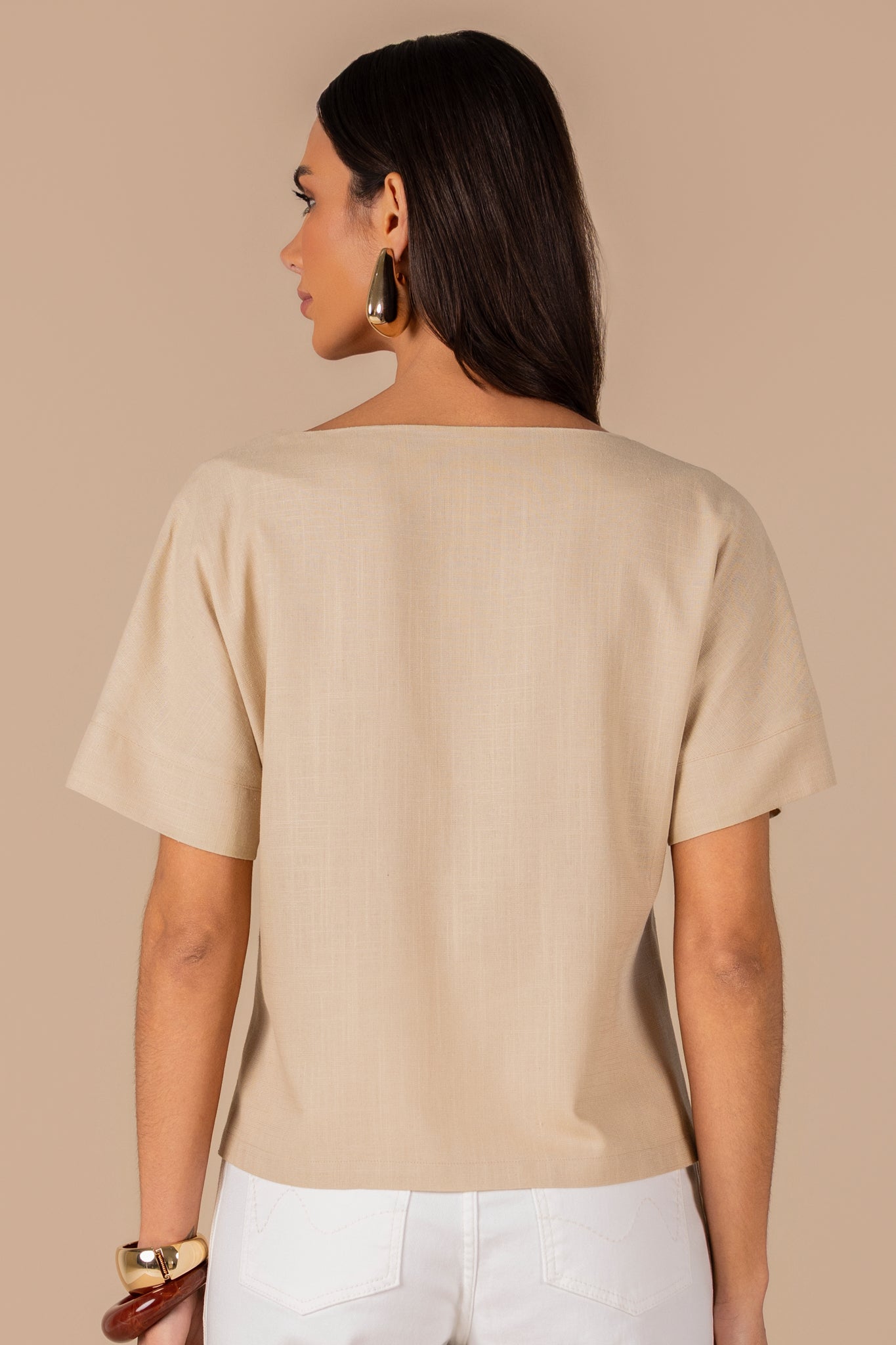 blusa viscose manga curta com punho recortado