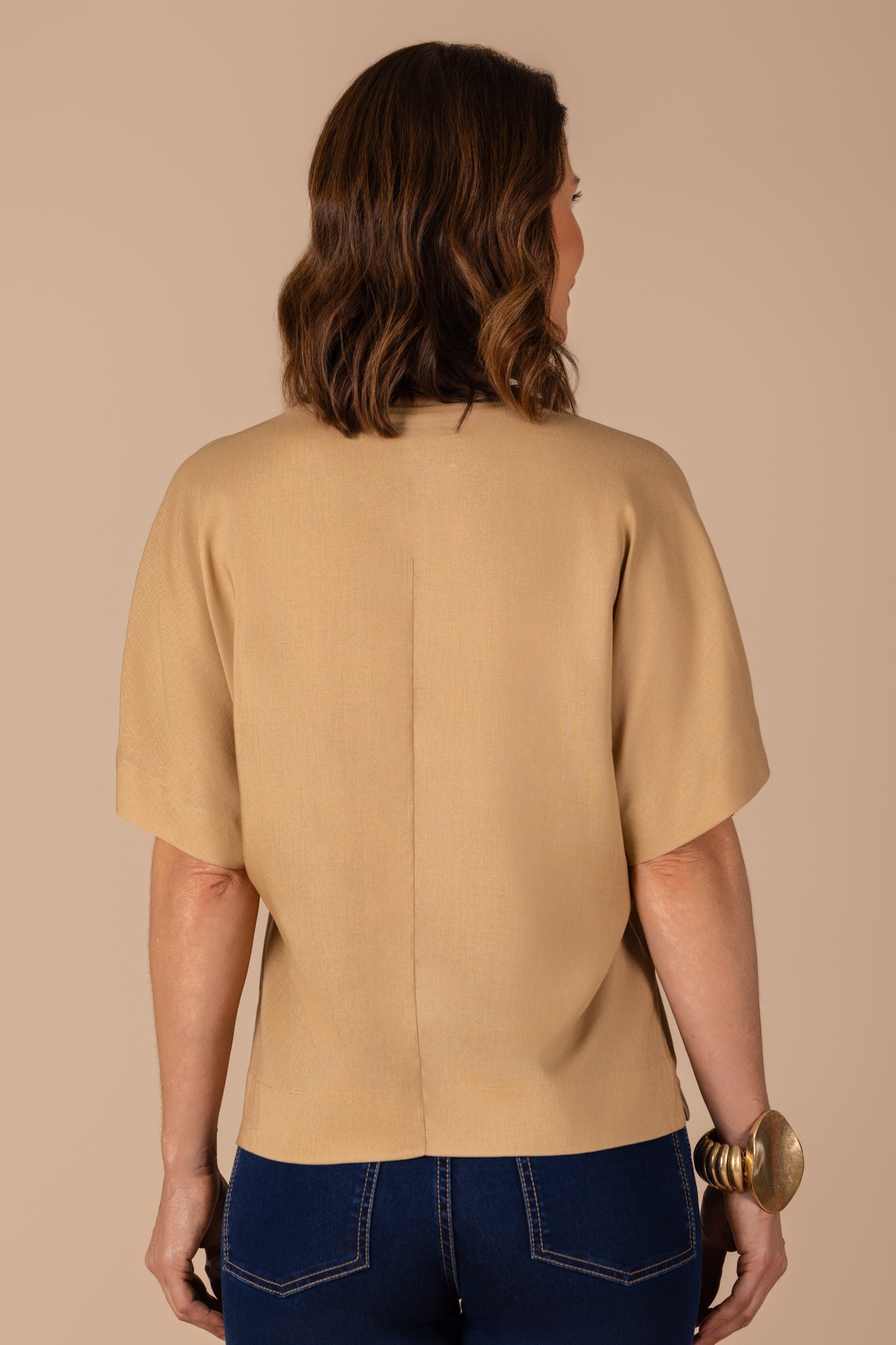 blusa viscose manga curta decote v com tricot