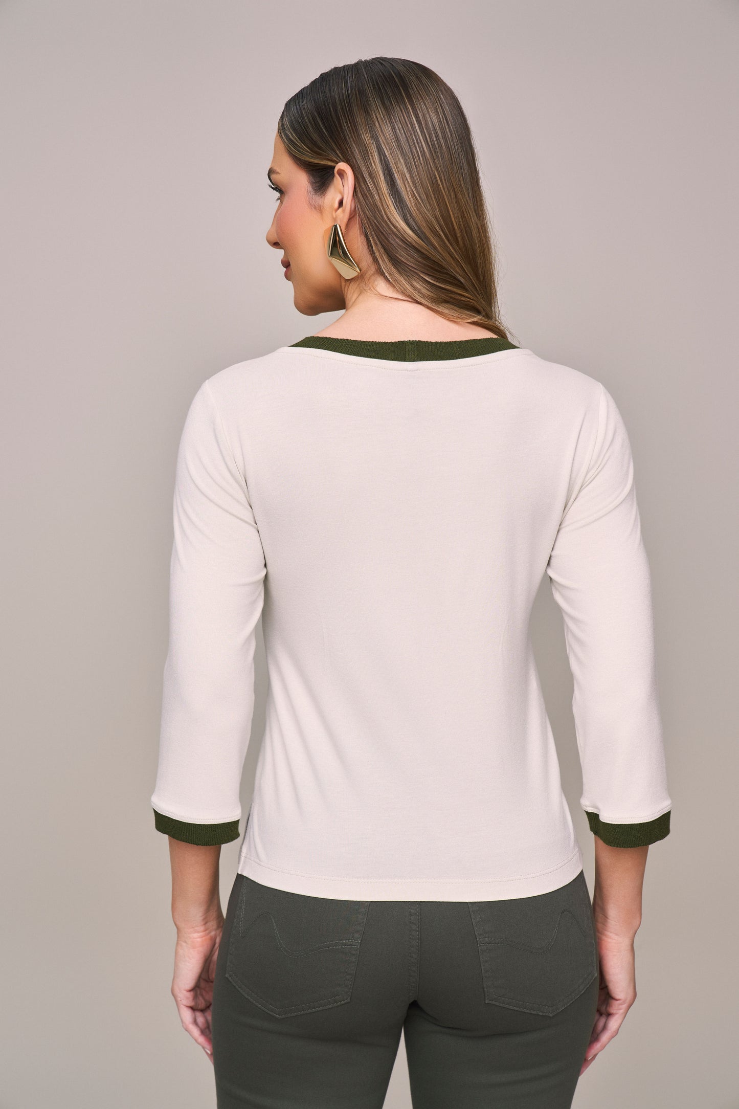 blusa malha manga 3/4 estampada com tricot