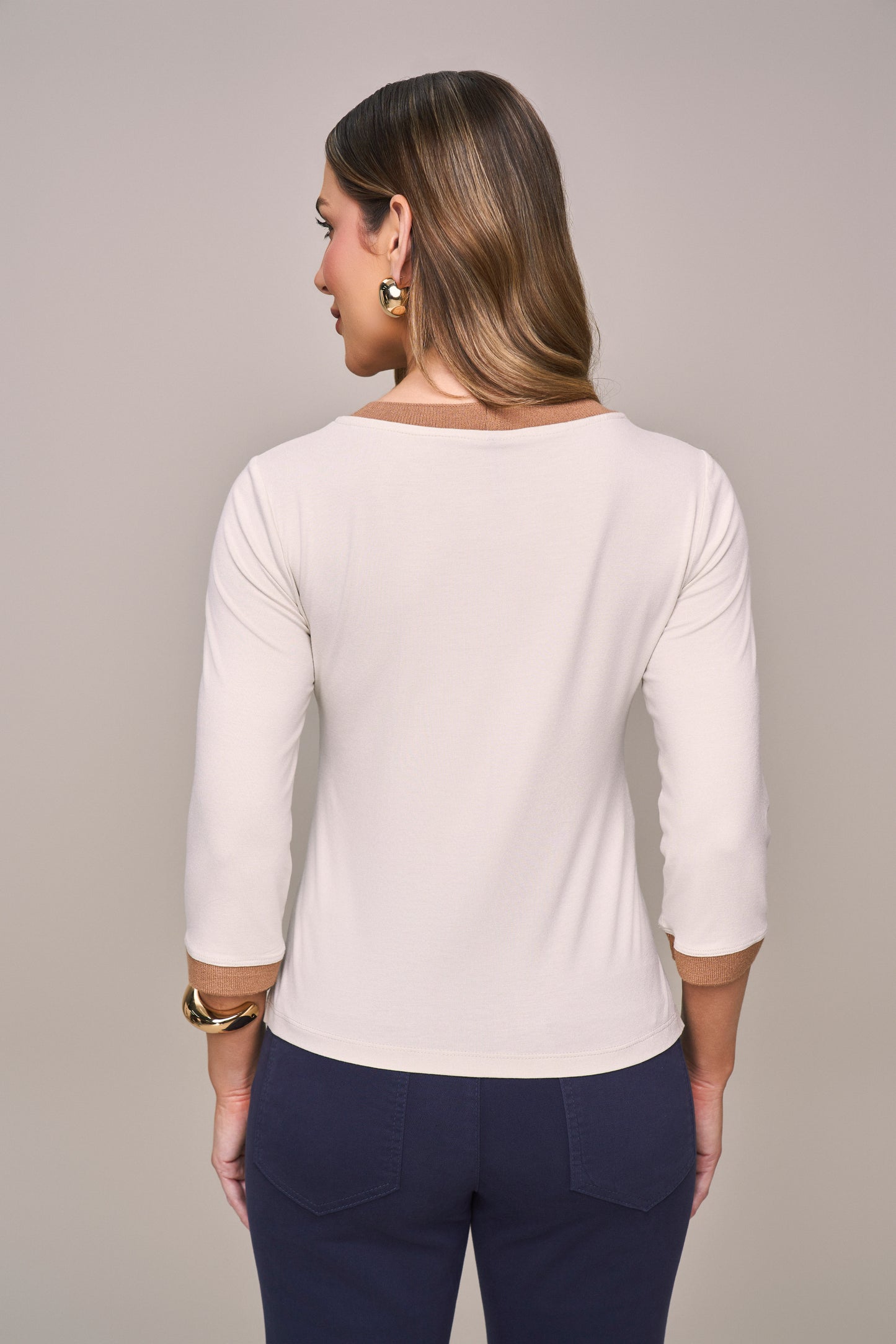 blusa malha manga 3/4 estampada com tricot
