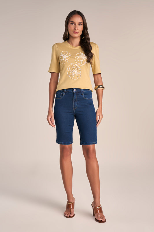 T-shirt Malha Manga Curta com Bordado Corden