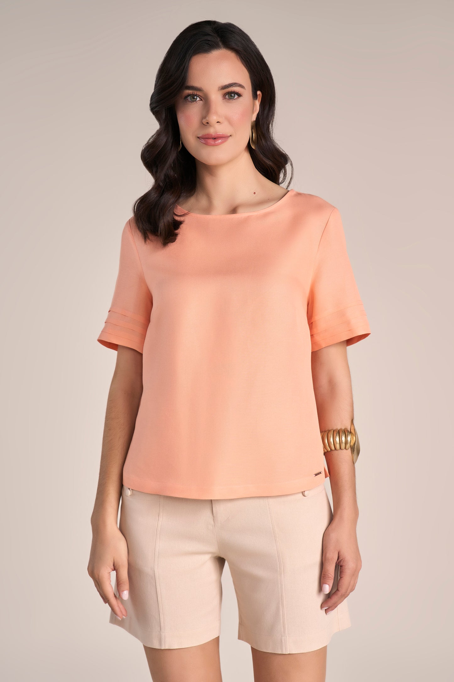 Blusa Viscose Manga Curta com Nervuras