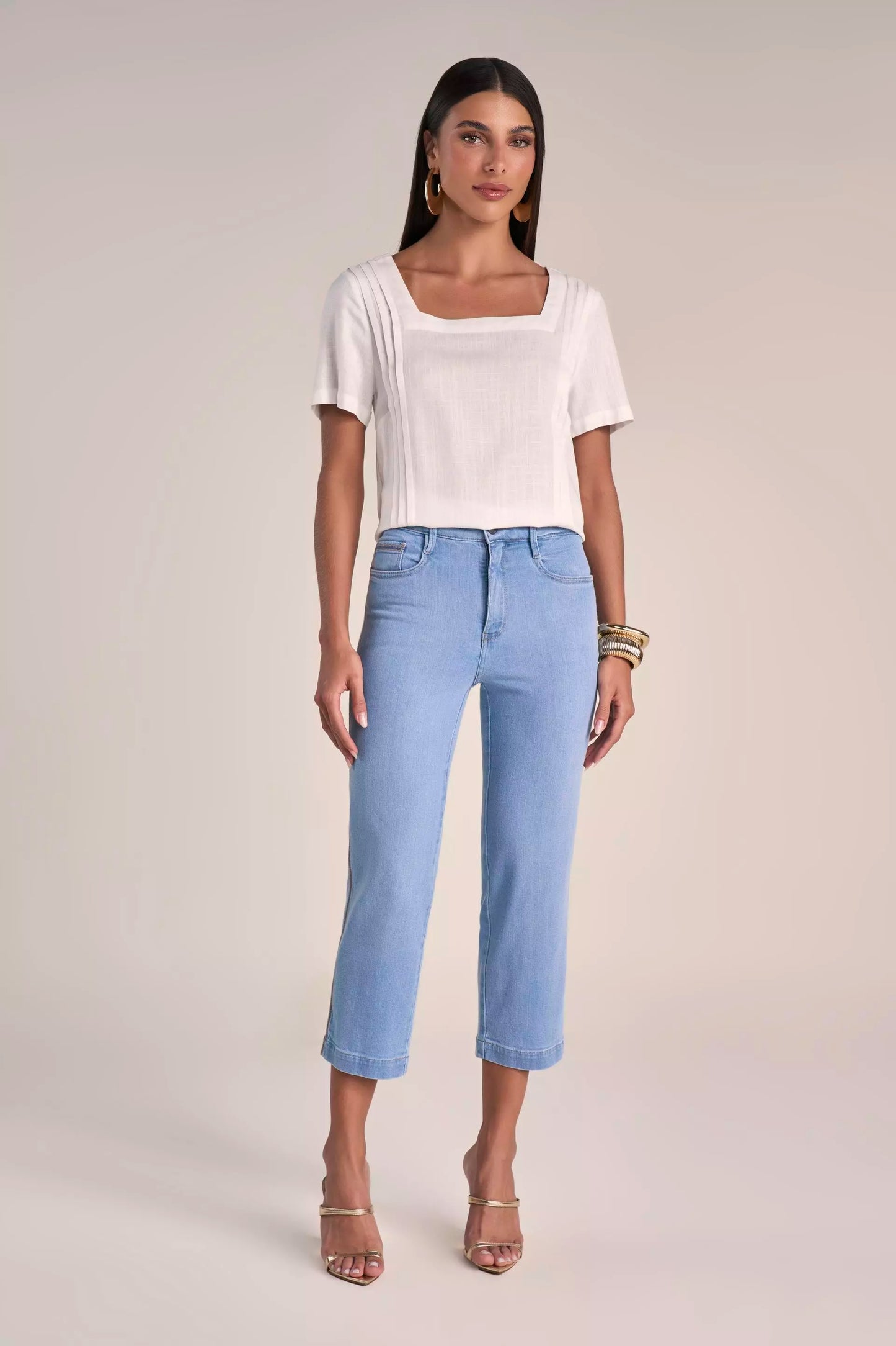 Blusa Viscose Manga Curta com Nervuras
