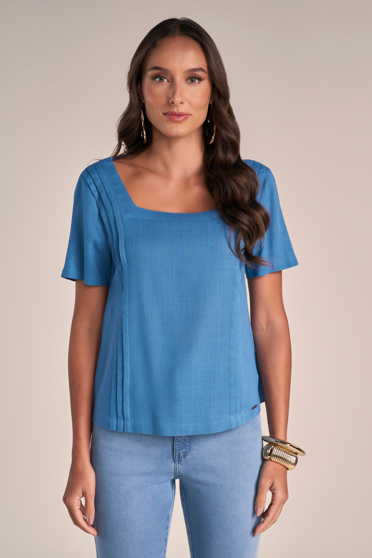 Blusa Viscose Manga Curta com Nervuras