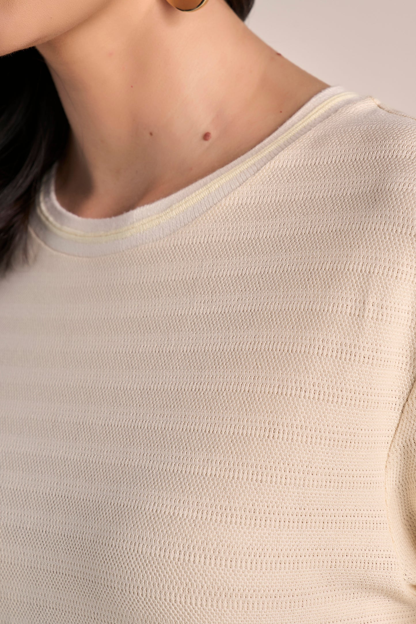 T-shirt Malha Manga Curta com Tricot