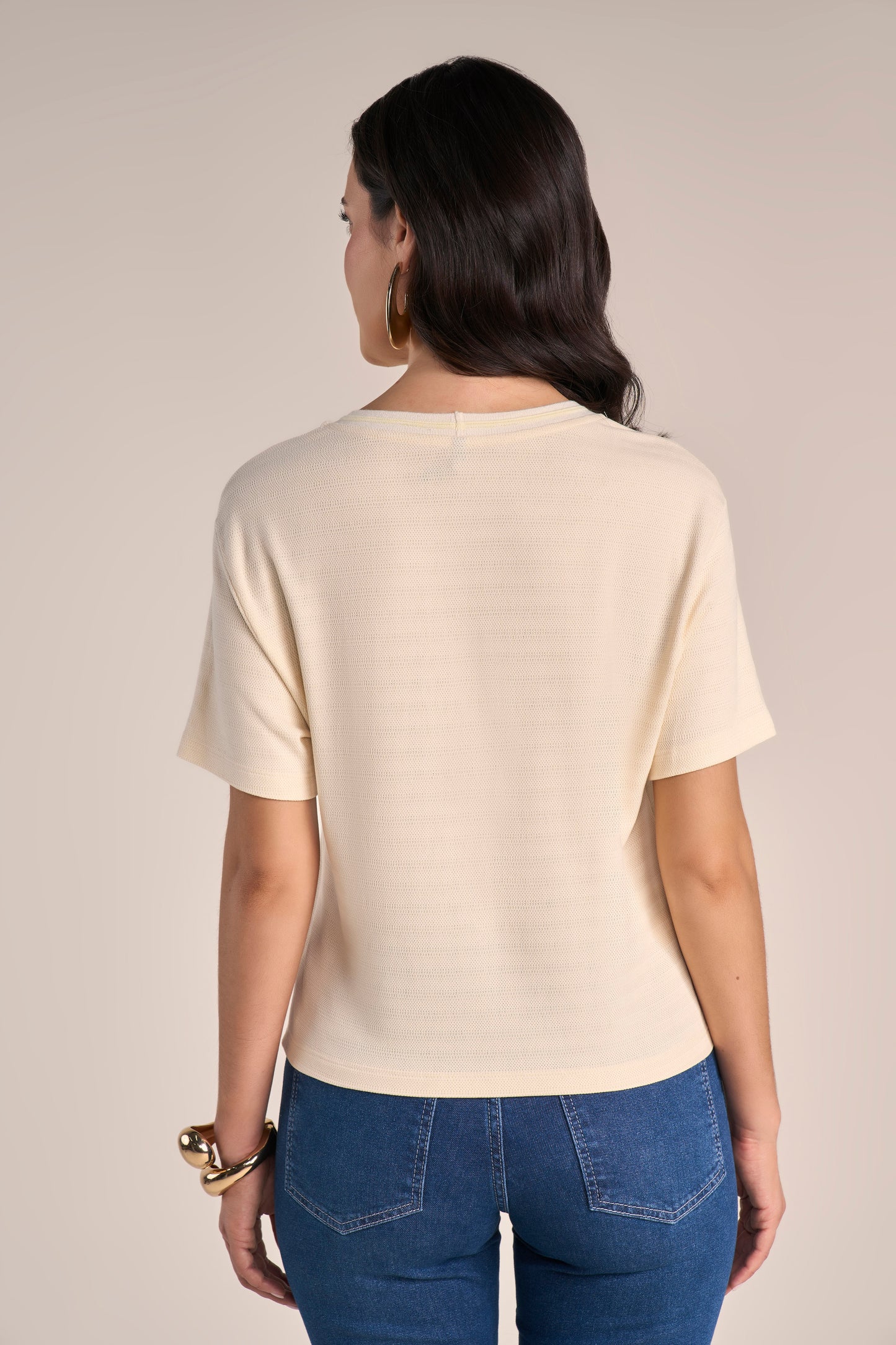 T-shirt Malha Manga Curta com Tricot