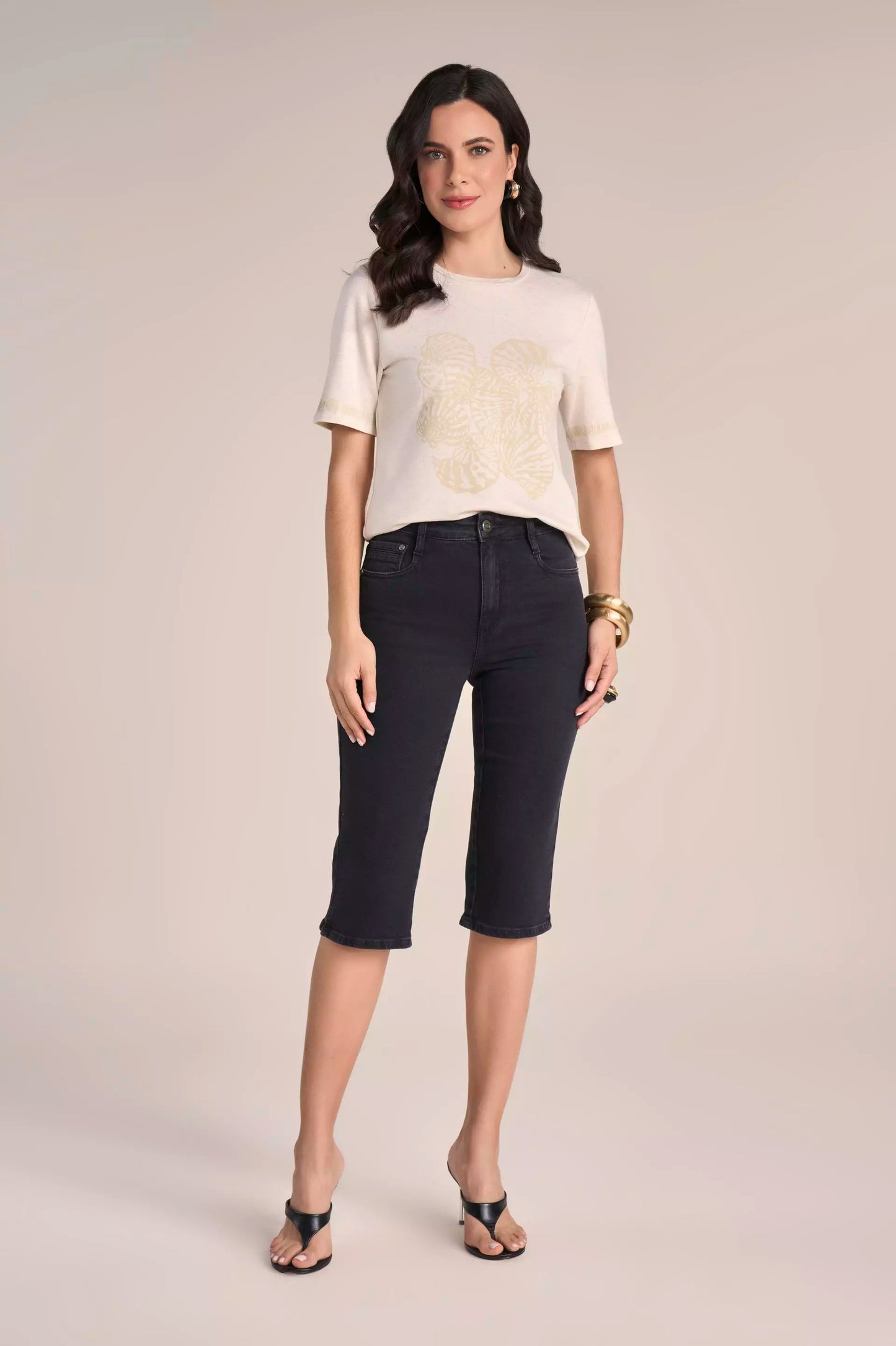 T-shirt Malha Manga Curta com Estampa Conchas