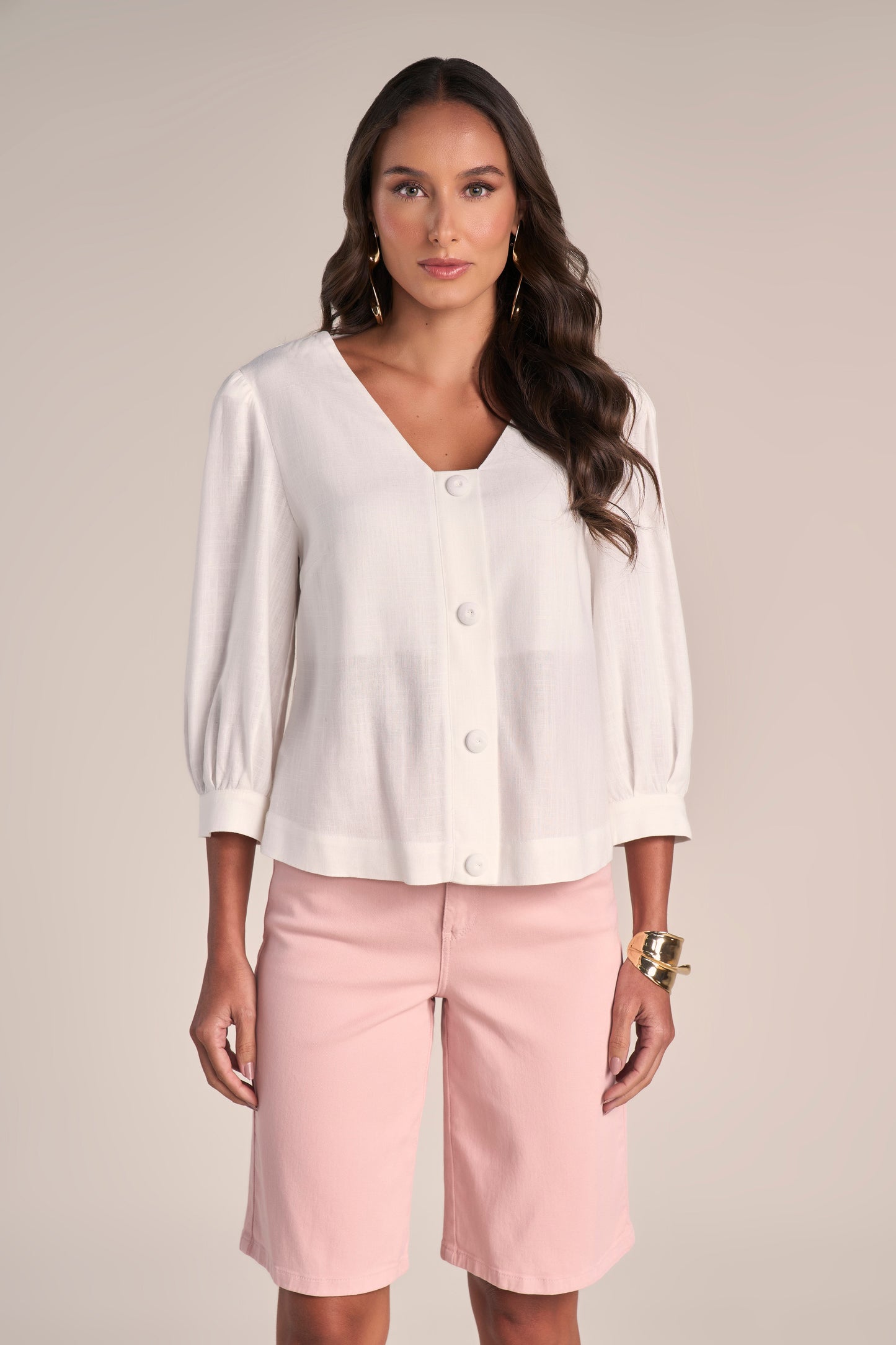 Blusa Viscose Manga 3/4 com Botôes Encapados