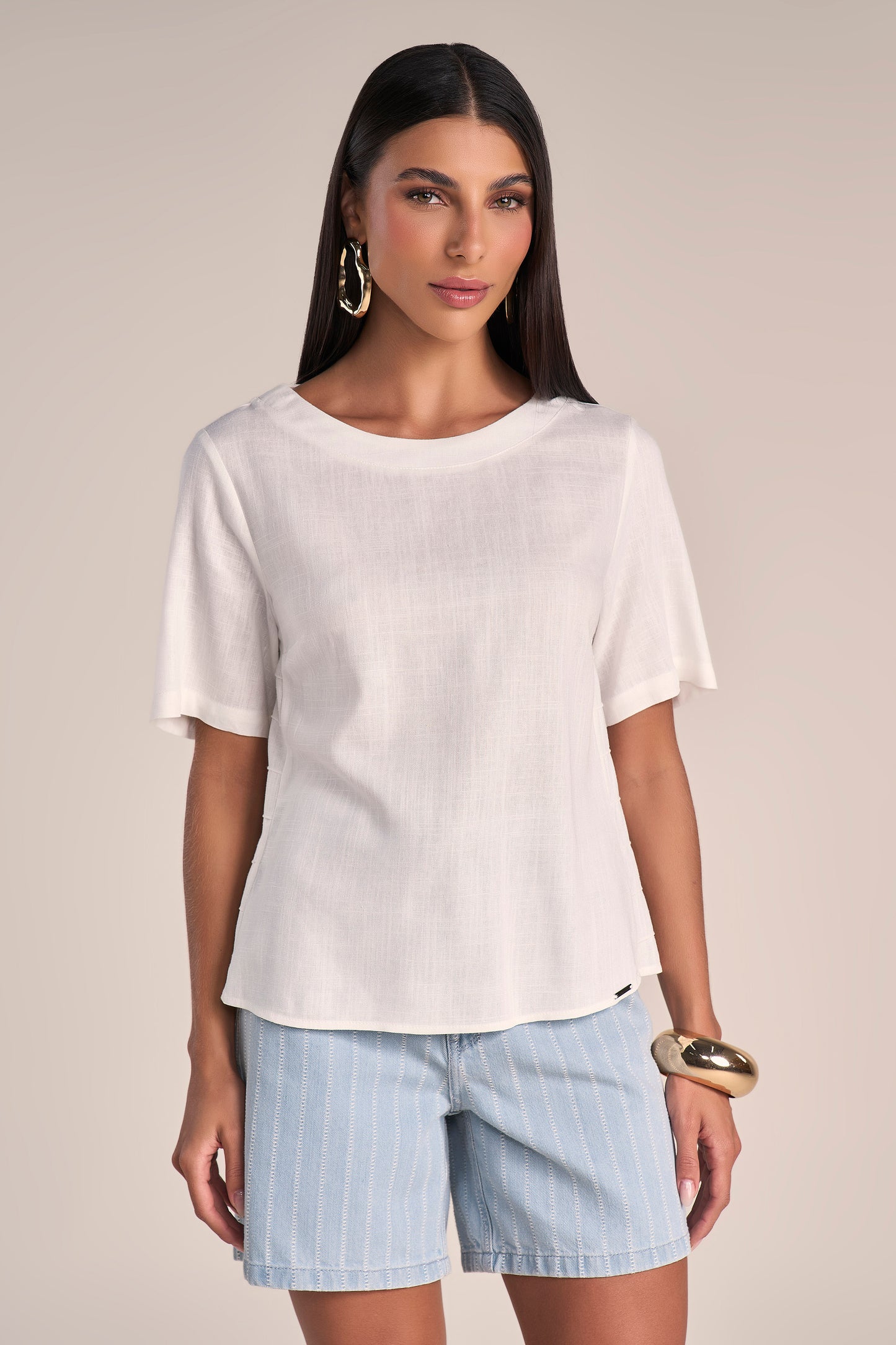blusa viscose manga curta com nervuras