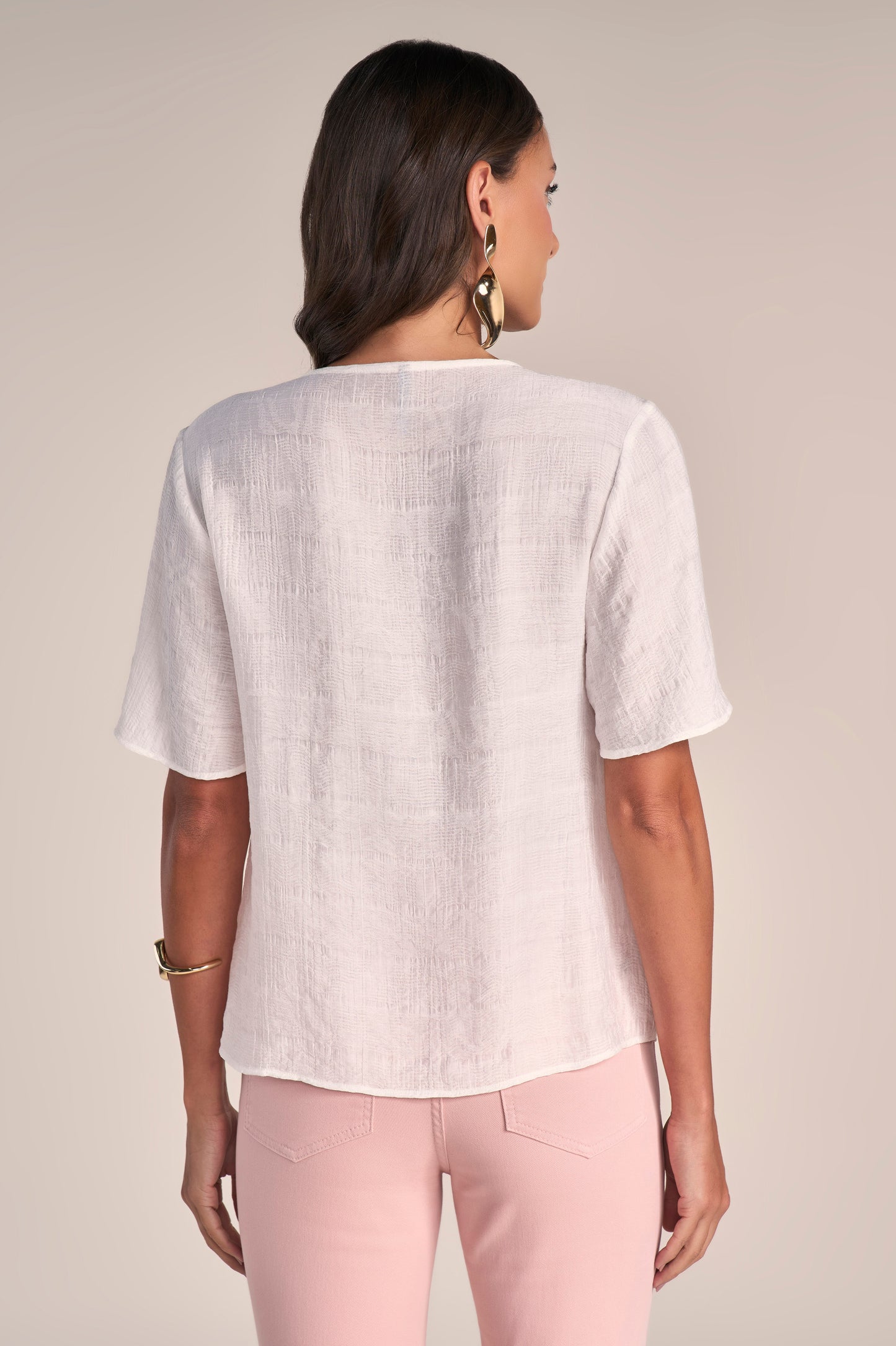 blusa viscose manga curta com detalhe franzido
