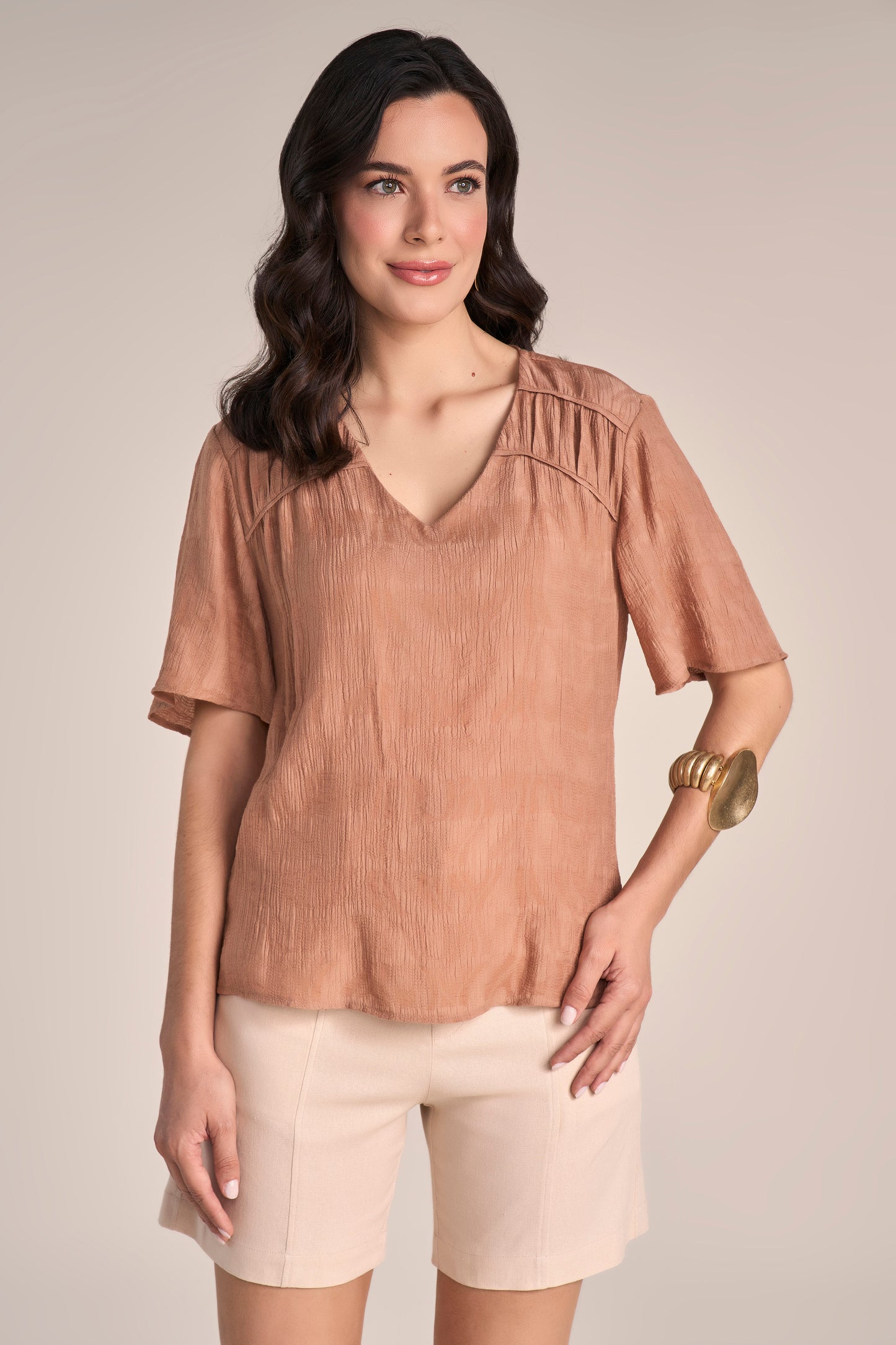 Blusa Viscose Manga Curta com Detalhe Franzido