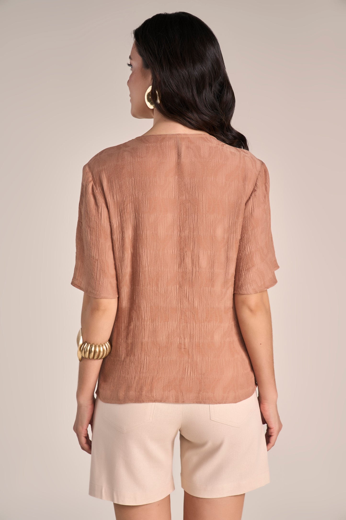Blusa Viscose Manga Curta com Detalhe Franzido