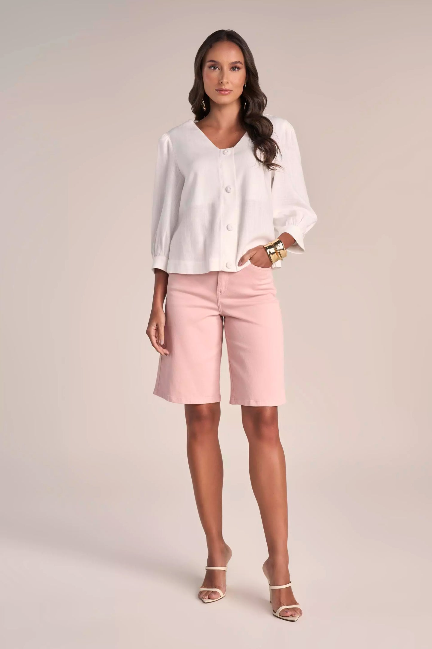 Blusa Viscose Manga 3/4 com Botôes Encapados