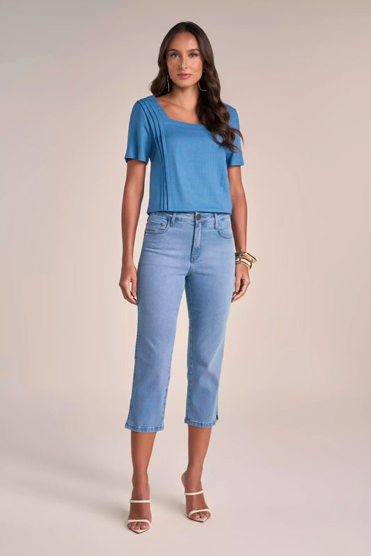 Blusa Viscose Manga Curta com Nervuras