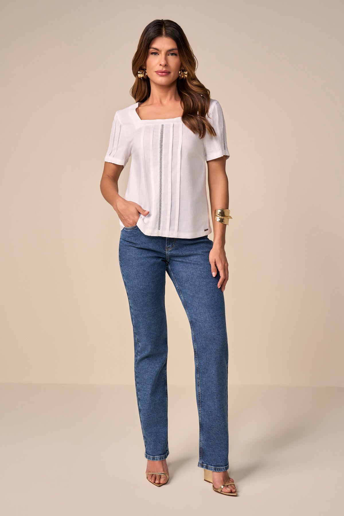 blusa viscose manga curta com entremeio