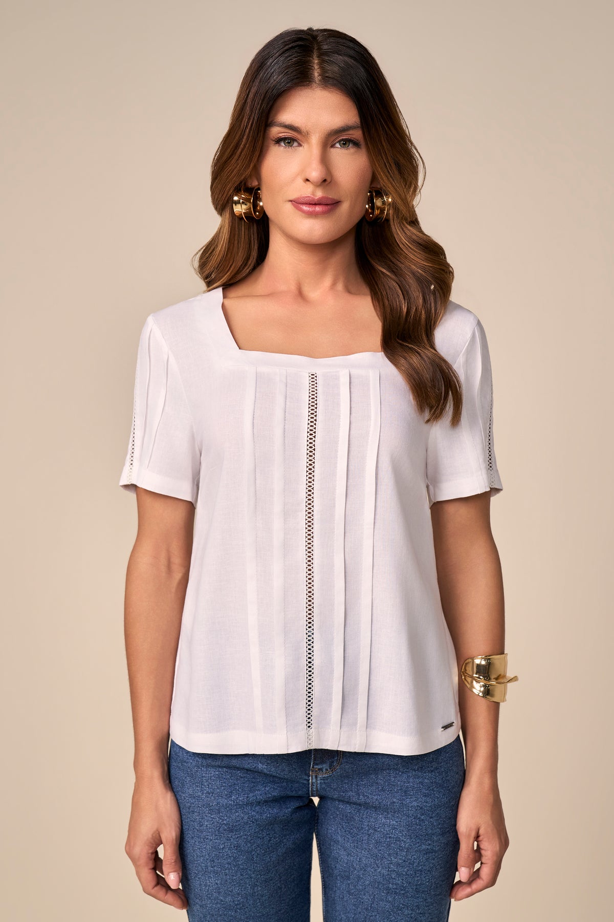 blusa viscose manga curta com entremeio
