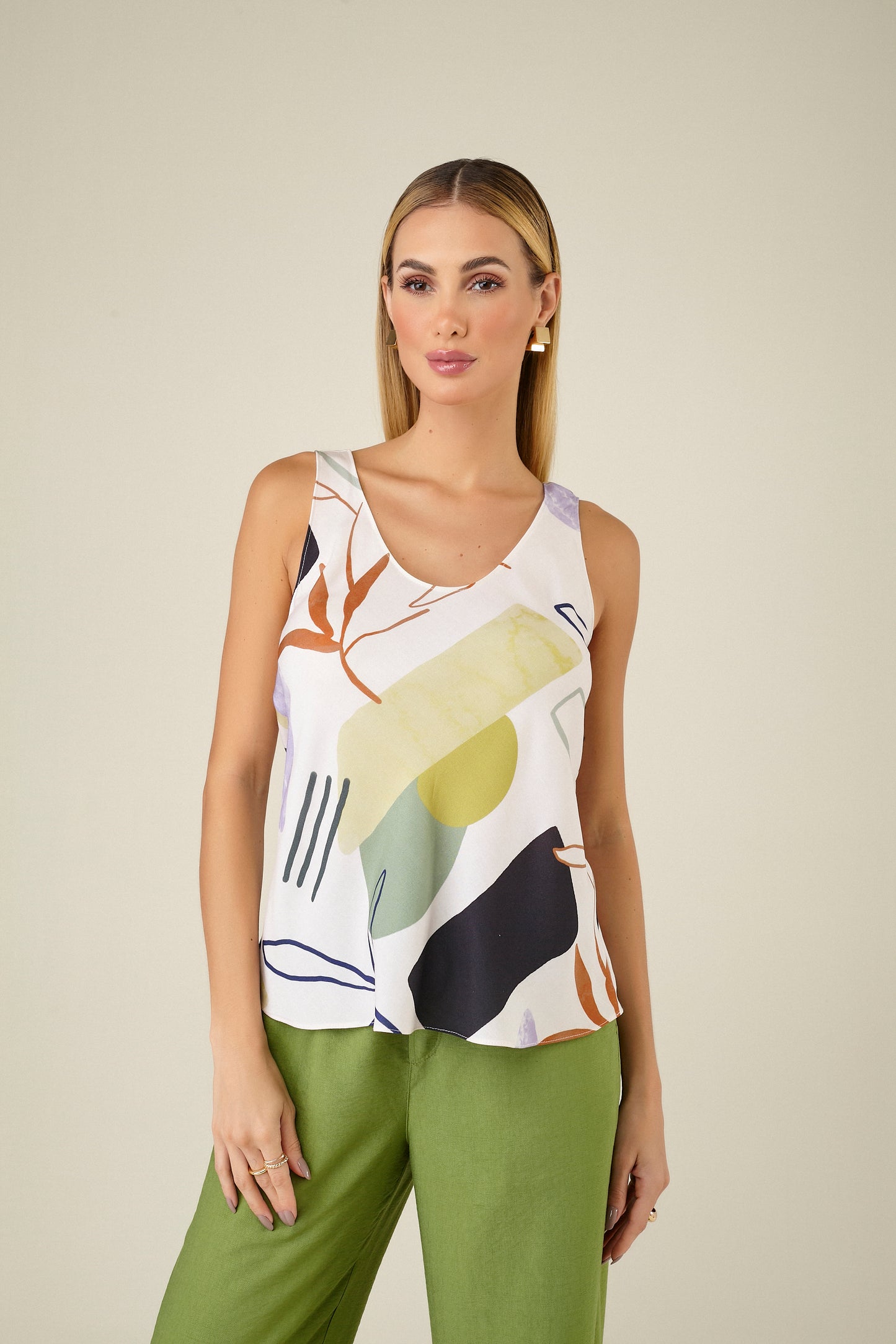 regata viscose alça fina estampada