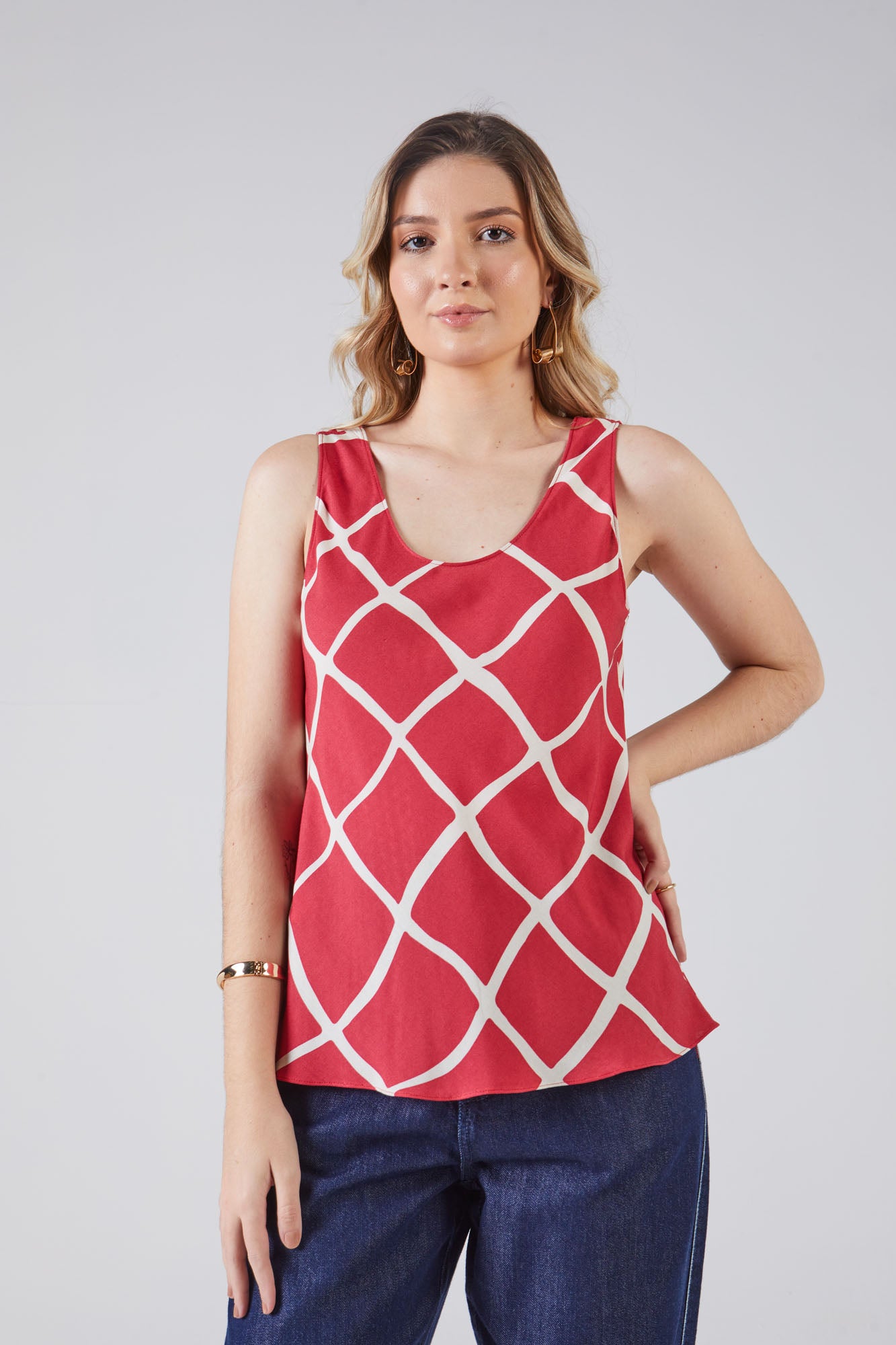 regata viscose alça fina estampada
