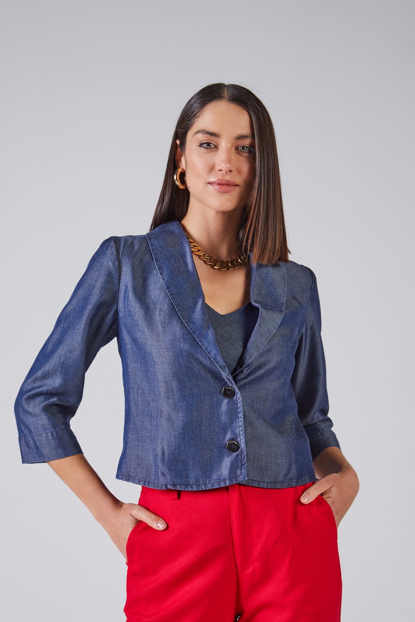 blazer jeans manga 3/4 alfaiataria