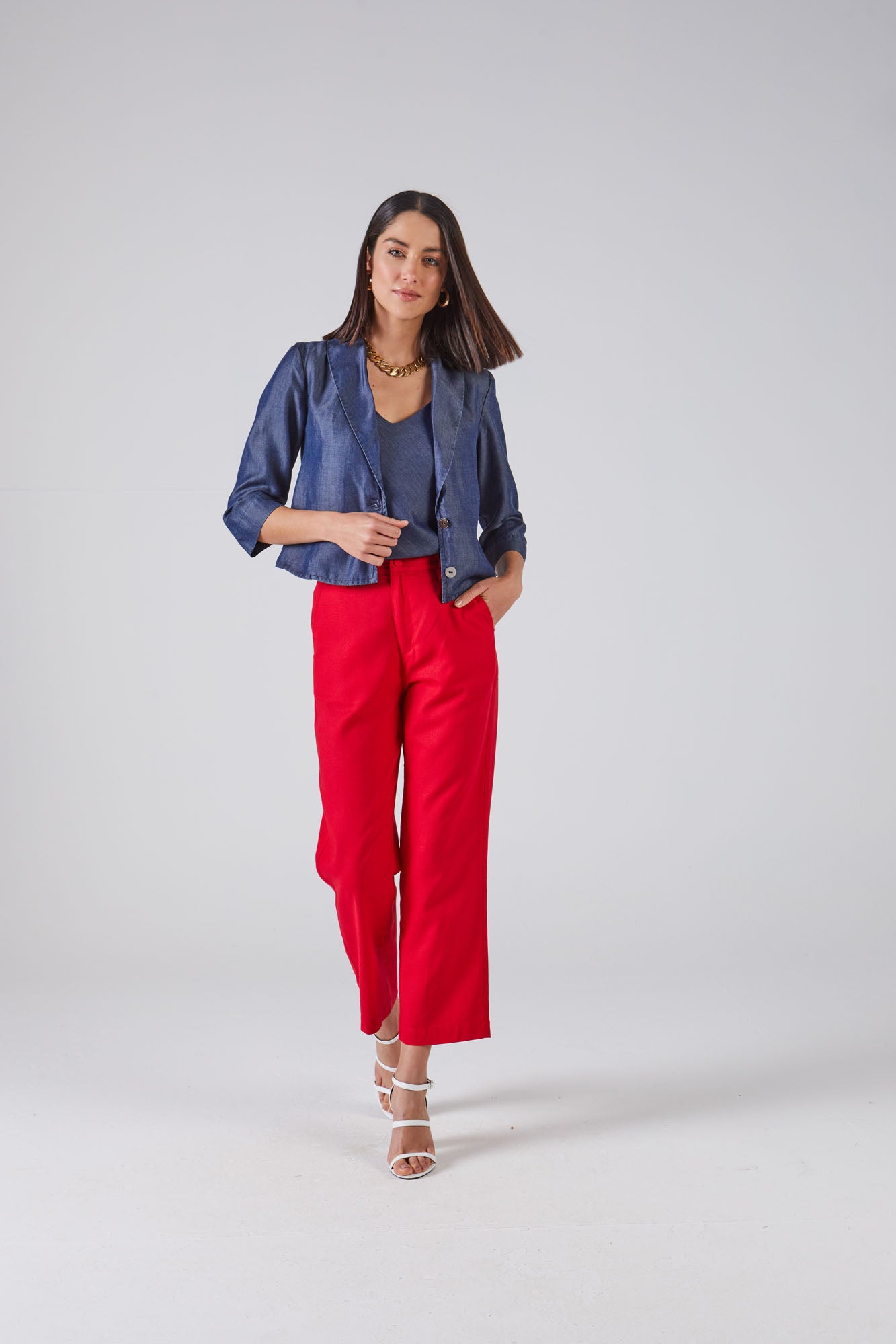 blazer jeans manga 3/4 alfaiataria